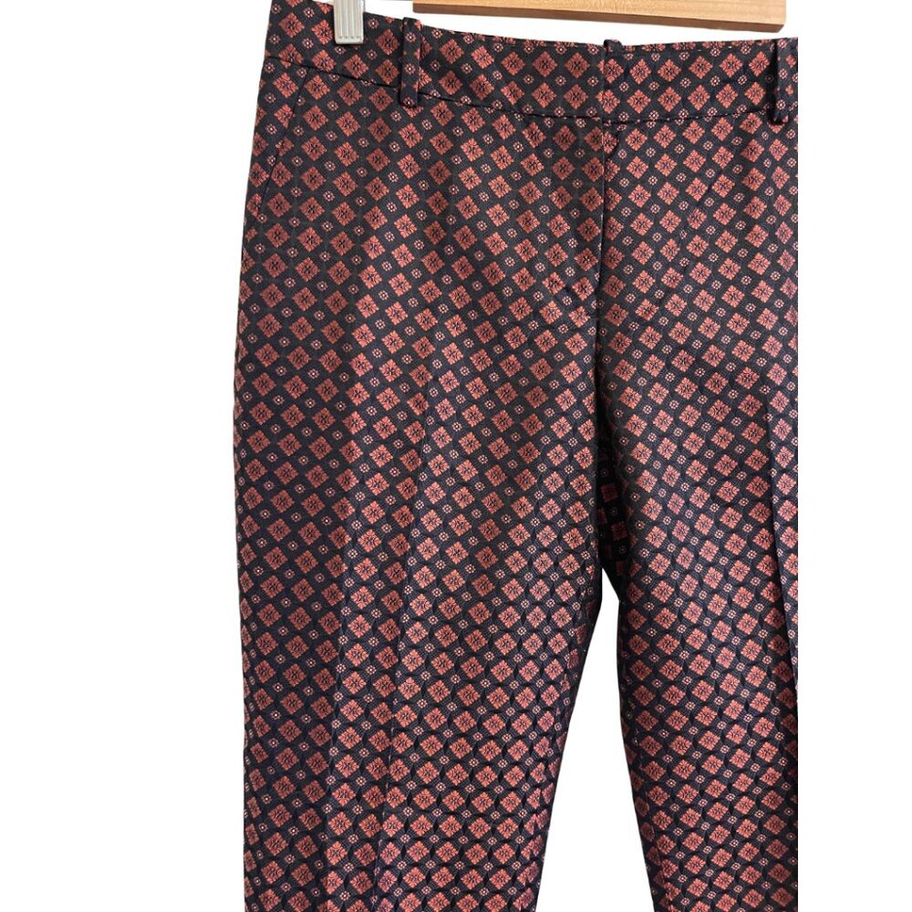 J. CREW 100% Silk Geometric Pattern Jacquard Tapered Cafe Ankle Pants Size 4 - Picture 4 of 9